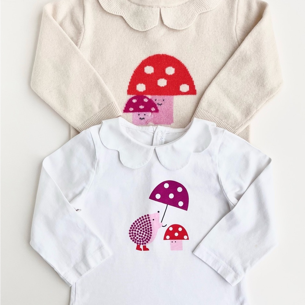 Jacadi Baby Toddler Girl Bundle Wool Sweater and T-Shirt Mushroom 18-24Y